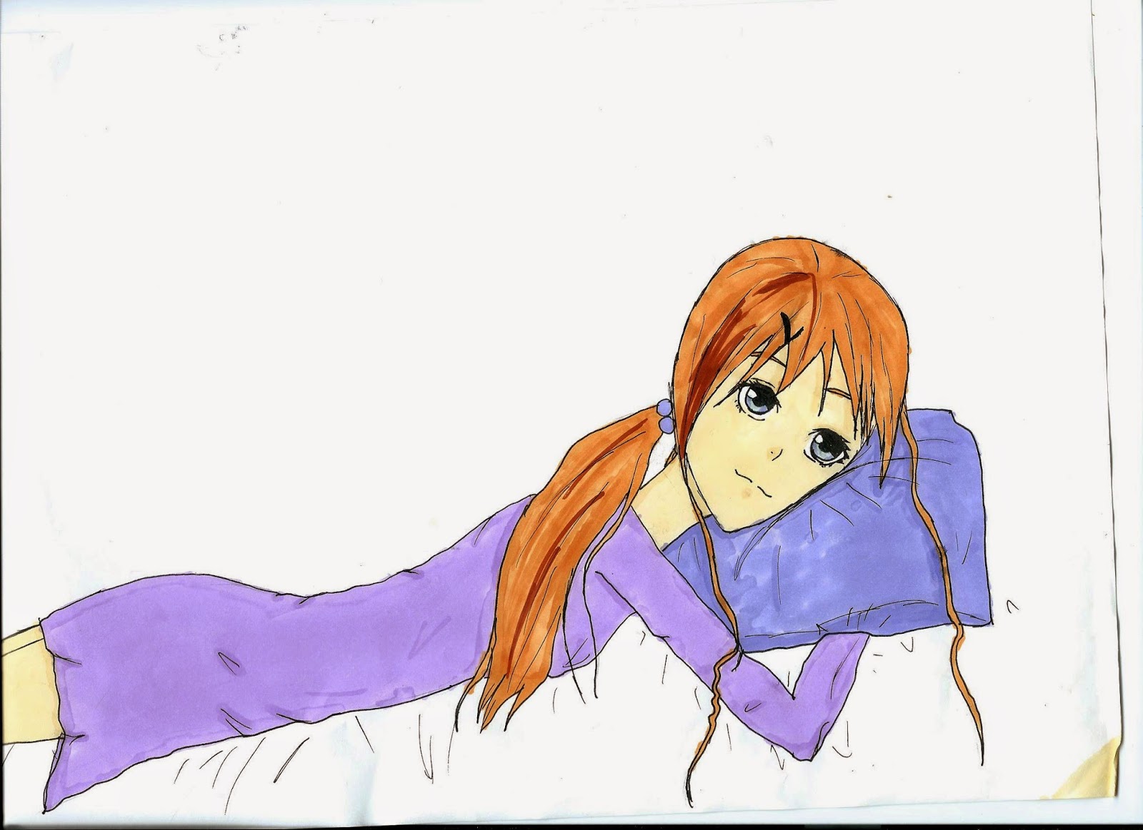 voil  le 40eme dessin une fille couché avec un oreiller au promarkers