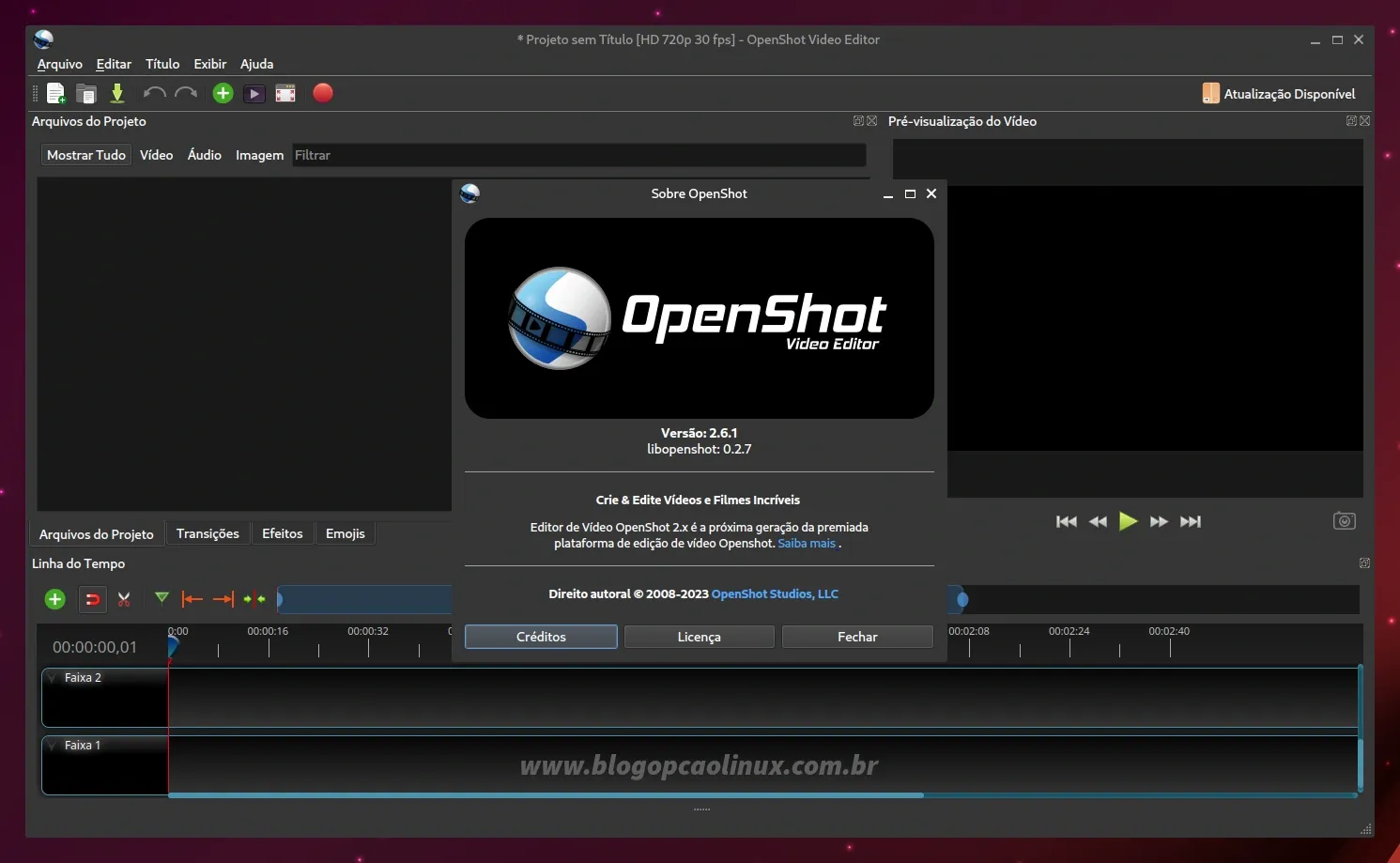 OpenShot executando no Ubuntu 23.04 (Lunar Lobster)