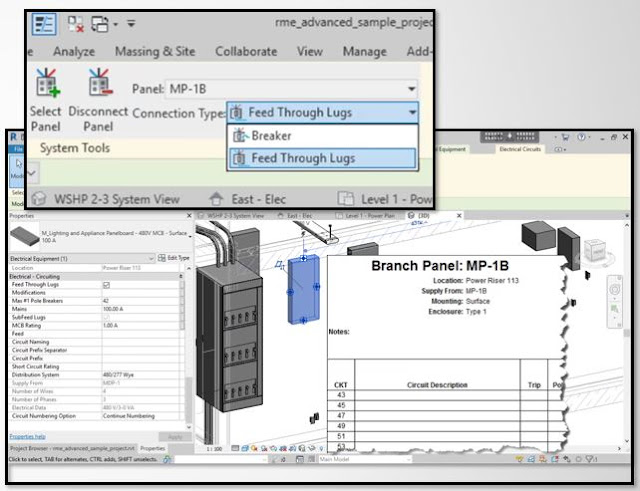 Electrical panel feeds through lug connection in Revit 2020