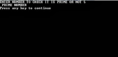 Sample Output of Example program to find Prime Number