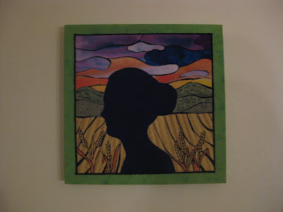 Ruth returning to Naomi, walking through barley fields. Mounted on canvas