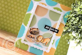 Sunny Studio Stamps: Devoted Doggies Window Trio Circle Dies Just Fur You Spotty Background Card by Eloise Blue