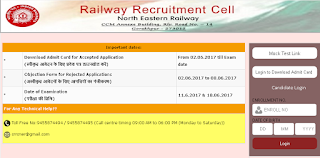 rrc gorakhpur admit card