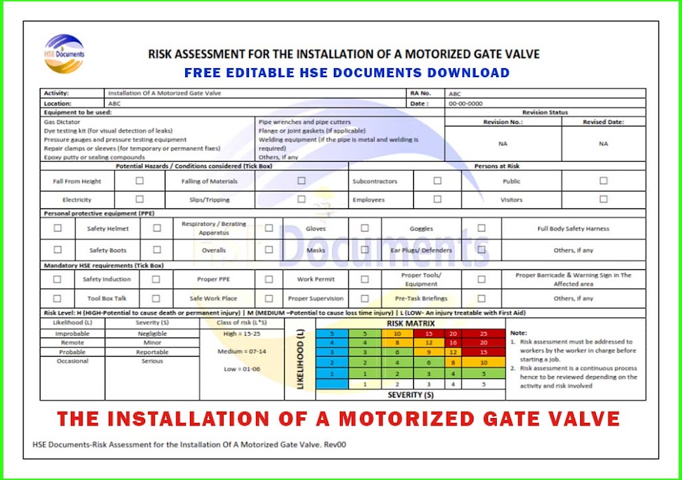 HSE DOCUMENTS-RISK ASSESSMENT FOR THE INSTALLATION OF A MOTORIZED GATE VALVE