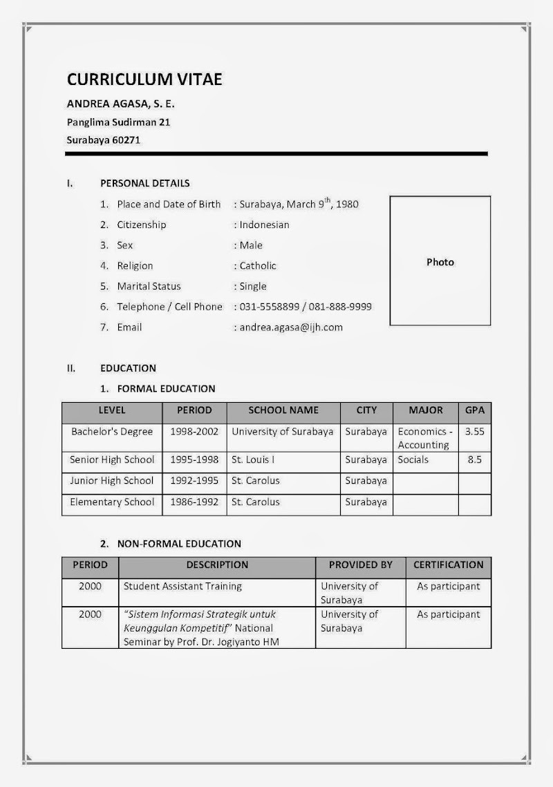 15+ Contoh CV Terbaik