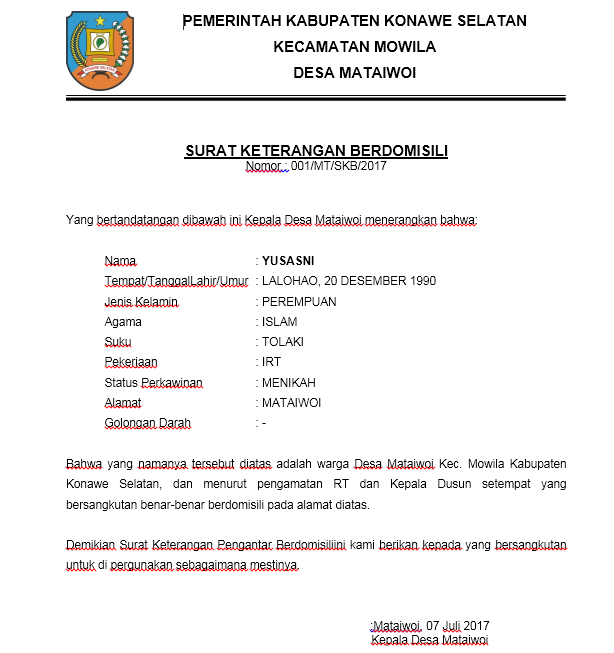 Contoh Surat Keterangan Domisili Anisasi Dari Kepala Desa Nusagates