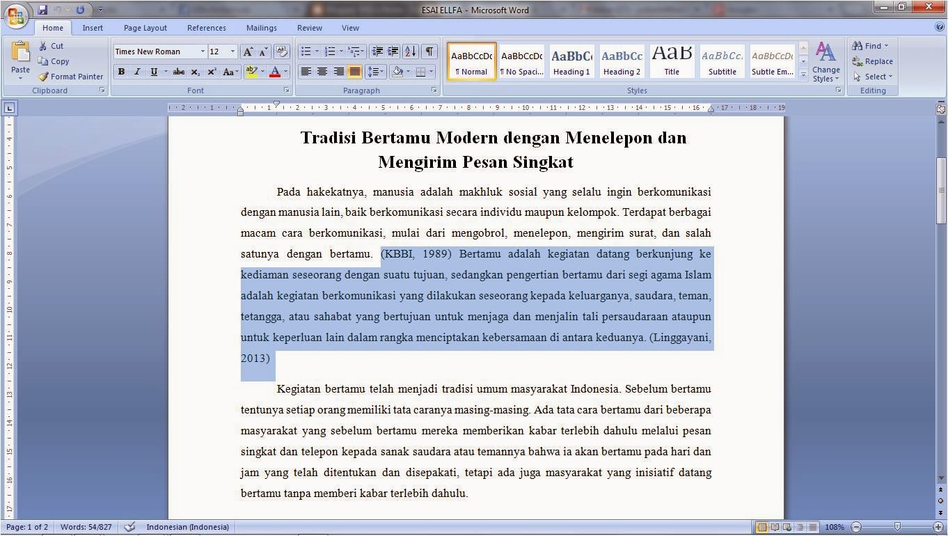 Contoh pembuatan essay yang baik dan benar