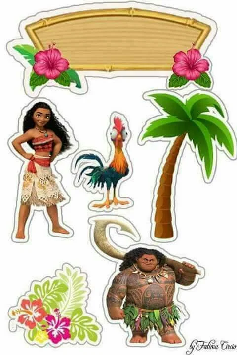 Toppers de Moana para Pastel o Tarta, para Imprimir Gratis. 