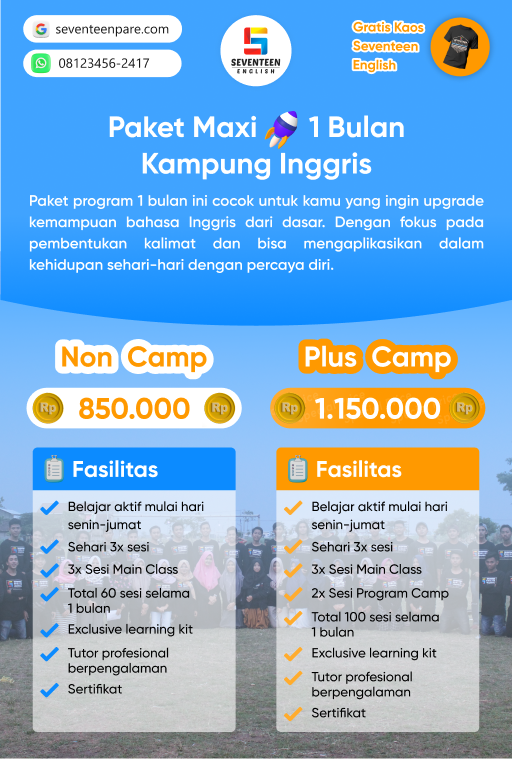 Paket Kursus 1 Bulan Kampung Inggris Pare