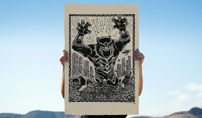 Black Panther Marvel Linocut Print by Attack Peter x Sideshow Collectibles