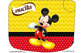 Mickey en Fondo Amarillo con Zigzags y Rojo con Lunares: Etiquetas para Candy Bar para Imprimir Gratis.