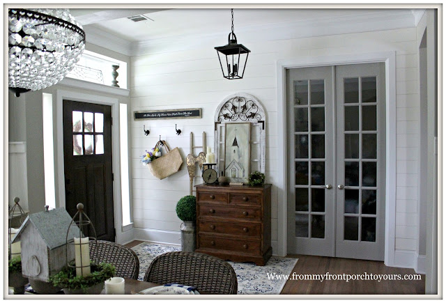 French- Country -Farmhouse- Foyer-Cottage Style-Vintage Style-DIY-Shiplap-Carriage House Lantern-From My Front Porch To Yours