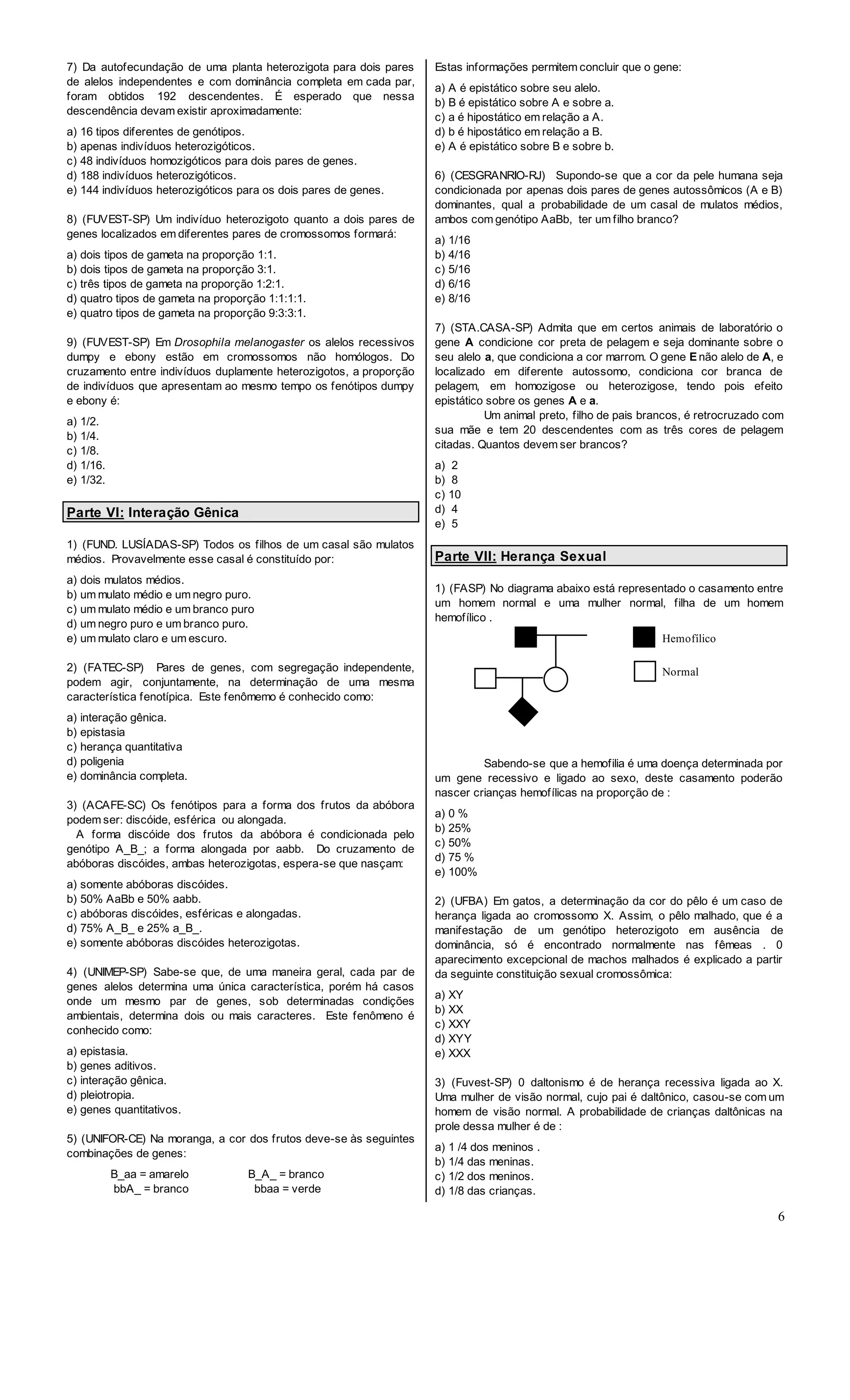 Exercícios de genética com respostas