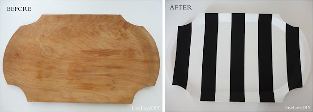  I came across a apparently woods tray for a dollar DIY Striped Wooden Tray Makeover