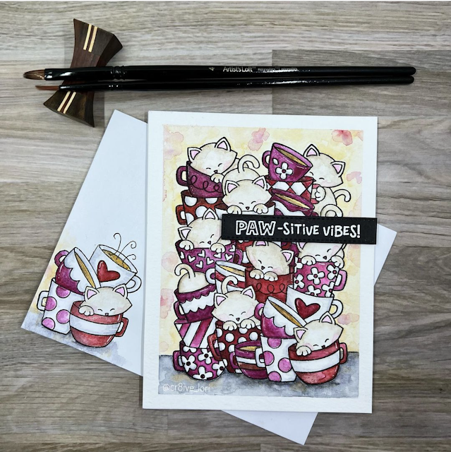 Fan Feature Week - Day 1 | Paw-sitive Vibes Cat and Coffee Card by Lori E Kennedy using Caffeinated Cats and Heartfelt Meows Stamp Sets by Newton's Nook Designs #newtonsnook #handmade