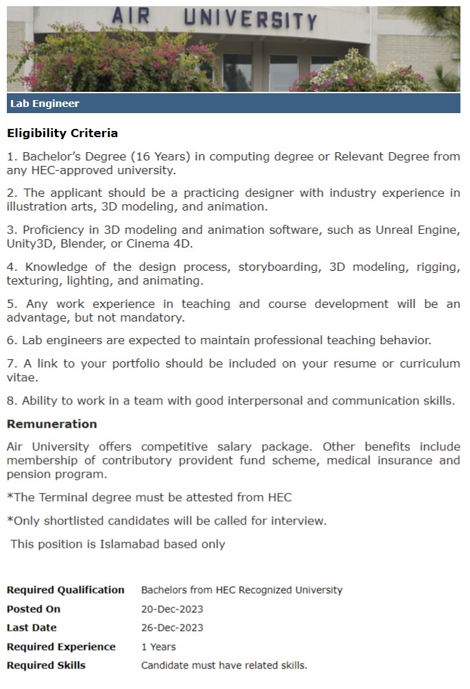 Air University Education Jobs In Islamabad 2023