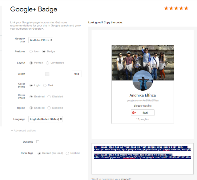 badge profil google plus dengan melalui halaman developer