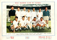 REAL MADRID C. F. - Madrid, España - Temporada 1959-60 - Domínguez, Pantaleón, Santamaría, Miché, Vidal, Zárraga, Bagur (portero suplente); Chus Herrera, Del Sol, Di Stéfano, Puskas y Gento - REAL MADRID 1 (Puskas), ATLÉTICO DE MADRID 3 (Collar, Jones y Peiró) - 26/06/1960 - Copa del Generalísimo, Final - Madrid, estadio Santiago Bernabeu - El Real Madrid no pudo ganar la final ante su eterno rival, el ATLÉTICO, que se proclamó Campeón por 1ª vez en su historia -