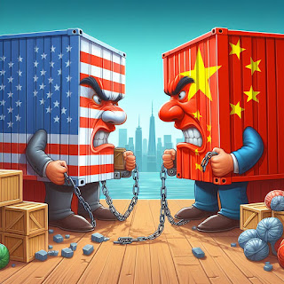 A picture depicting the concept of shrinking trade between the U.S. and China - Image generated by Microsoft Bing Image Creator