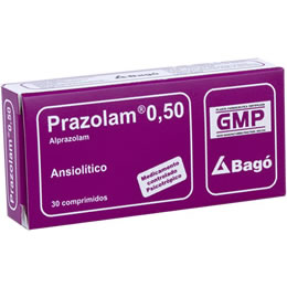 Cada comprimido Prazolam 0,25 contiene: Alprazolam 0,25 mg.