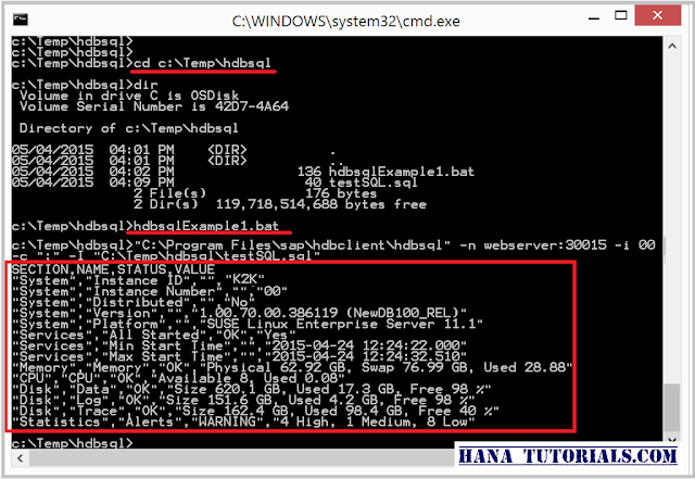 SAP HANA excuting batch file with HDBSQL