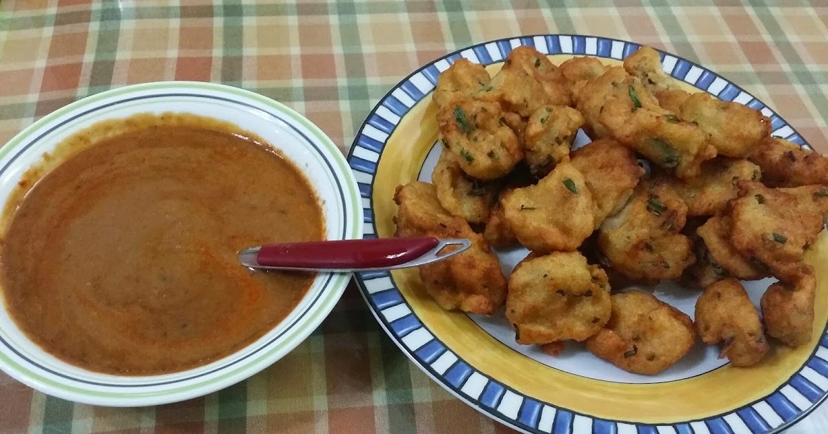 ZULFAZA LOVES COOKING: Cucur daun bawang cicah kuah kacang