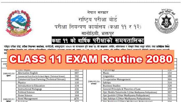 NEB Class 11 Exam Routine notice 2080