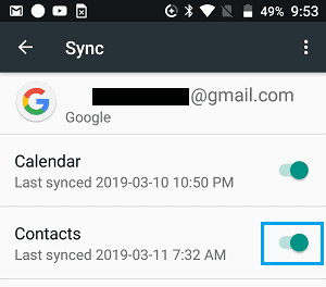 مزامنة جهات اتصال Gmail