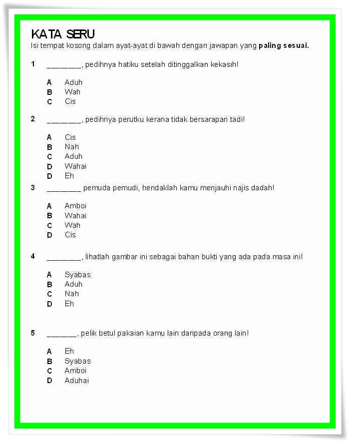 Permata minda: LATIHAN TATABAHASA : KATA SERU