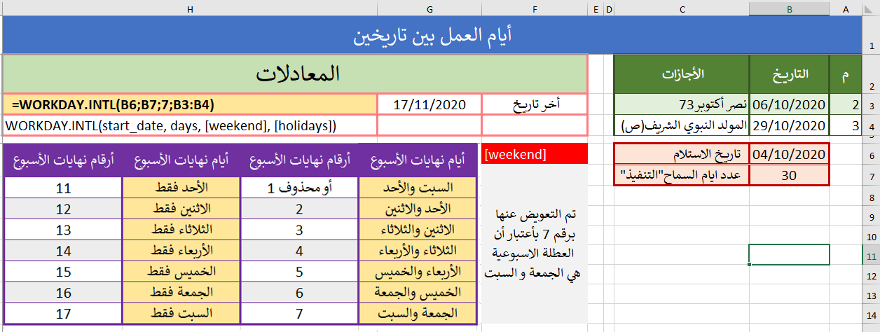 أيام العمل بين تاريخين