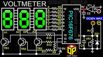 PIC16F676 Digital Volt Meter, PIC16F676 Digital Voltmeter Schematic Circuit Diagram,