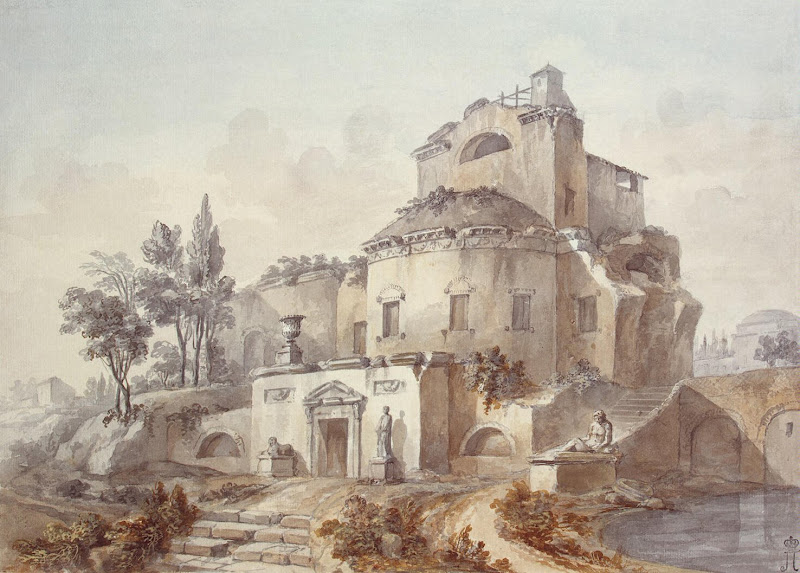 Country-House on Ancient Ruins, C by Charles-Louis Clerisseau - Architecture, Landscape Drawings from Hermitage Museum