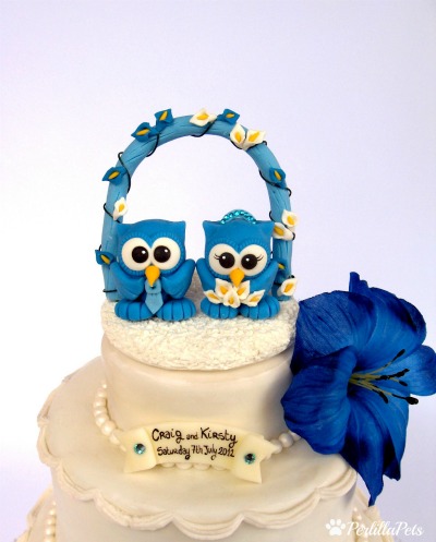 Owl wedding cake topper with floral arch