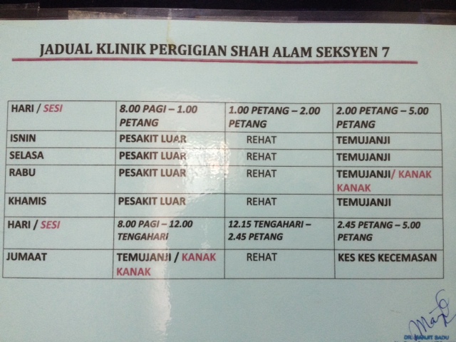 Jadual Klinik Pergigian Shah Alam Seksyen 7  irrayyan.com