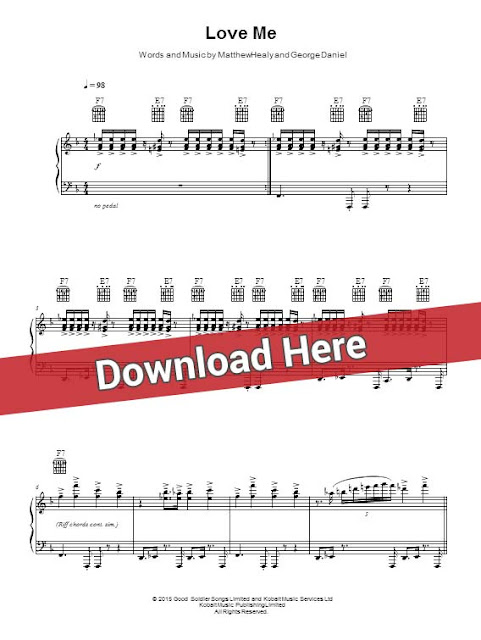 the 1975, love me, sheet music, piano notes, score, chords, download, keyboard, guitar, tabs, bass, saxophone, violin, flute, how to play, learn