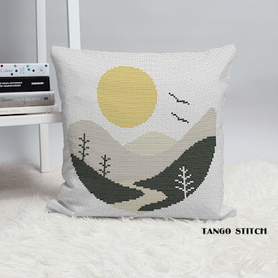 Sunrise in the mountains cross stitch pattern - Tango Stitch