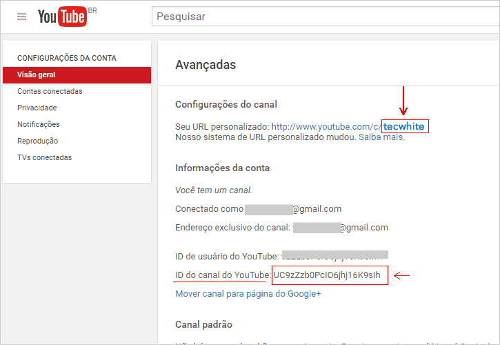 ID do canal do Youtube