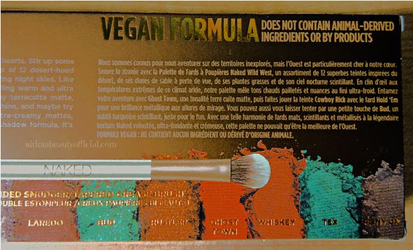 Back of Urban Decay Naked Wild West palette box, right side