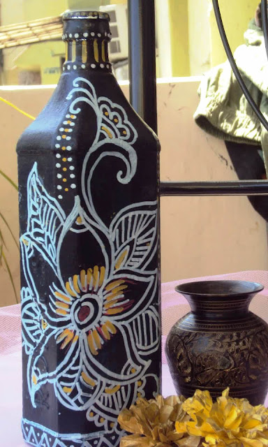 hand painted glass bottle