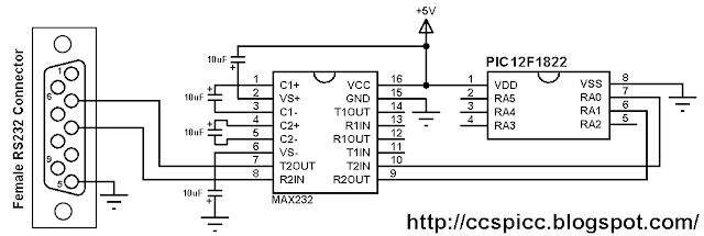 PIC12F1822 UART example circuit