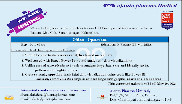 Ajanta Pharma Hiring For Production Dept