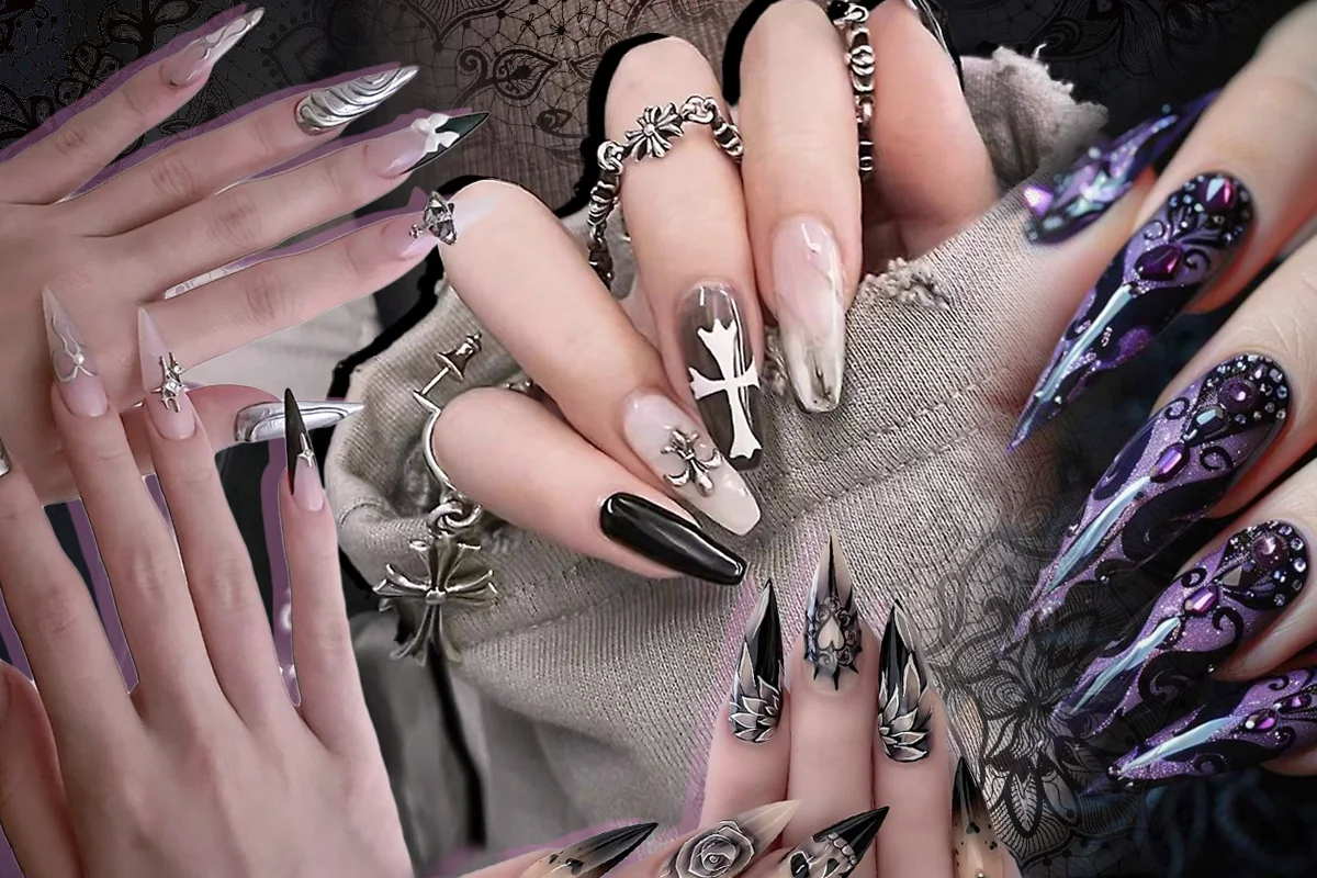 collage with goth nail designs