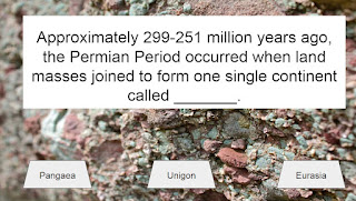 Approximately 299-251 million years ago, the Permian Period occurred when land masses joined to form one single continent called _______. Possible answers include: Pangaea, Unigon, Eurasia