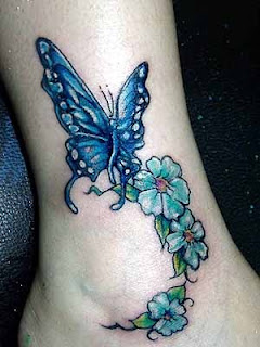 Butterfly with Flowers tattoo - Girls Feet Tattoo