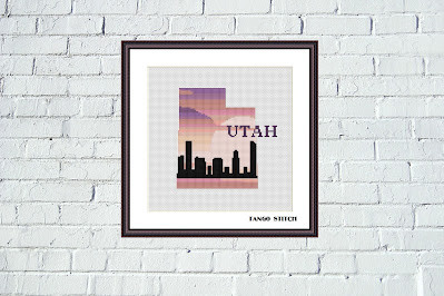 Utah USA state map skyline sunset cross stitch pattern