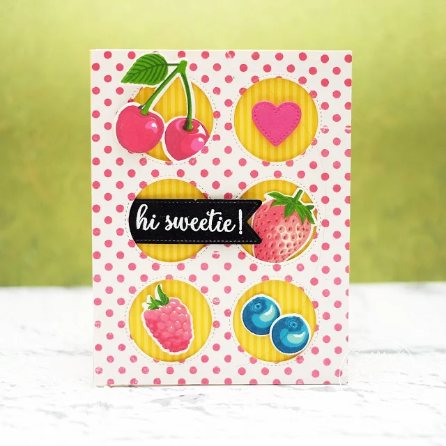 Sunny Studio Stamps: Background Basics Window Trio Berry Bliss Hi Sweetie Card by Lexa Levana