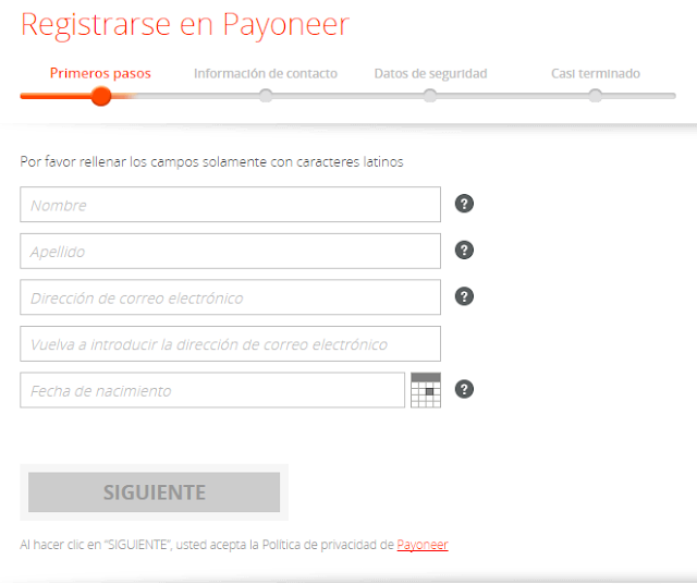 Crear Cuenta Payoneer