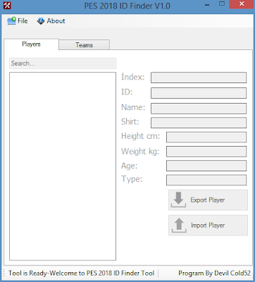  H5N1 uncomplicated tool to search whatever Team or Player ID from your Pro Evolution Soccer  [Download Link] PES 2018 EDIT ID Finder v1 By Devil Cold52