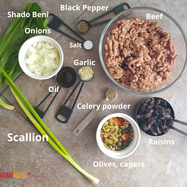 Ingredients needed to make the meat for the filling