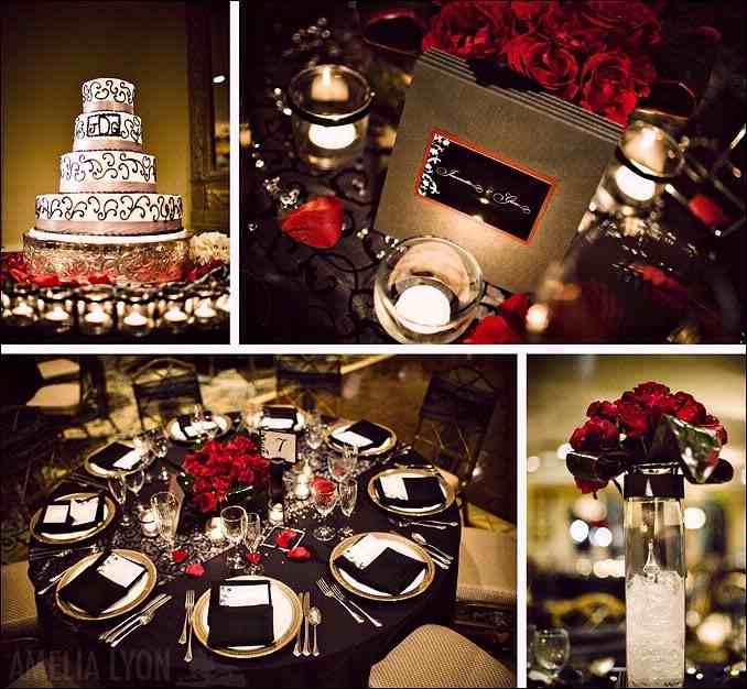 table center pieces for gray and red wedding